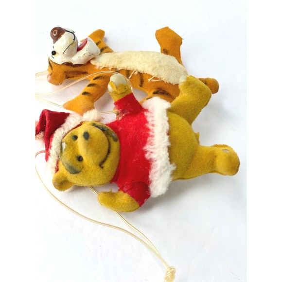 Vintage Winnie the Pooh Walt Disney Flocked Christmas Ornament Hong Kong Set 2 - Picture 6 of 11
